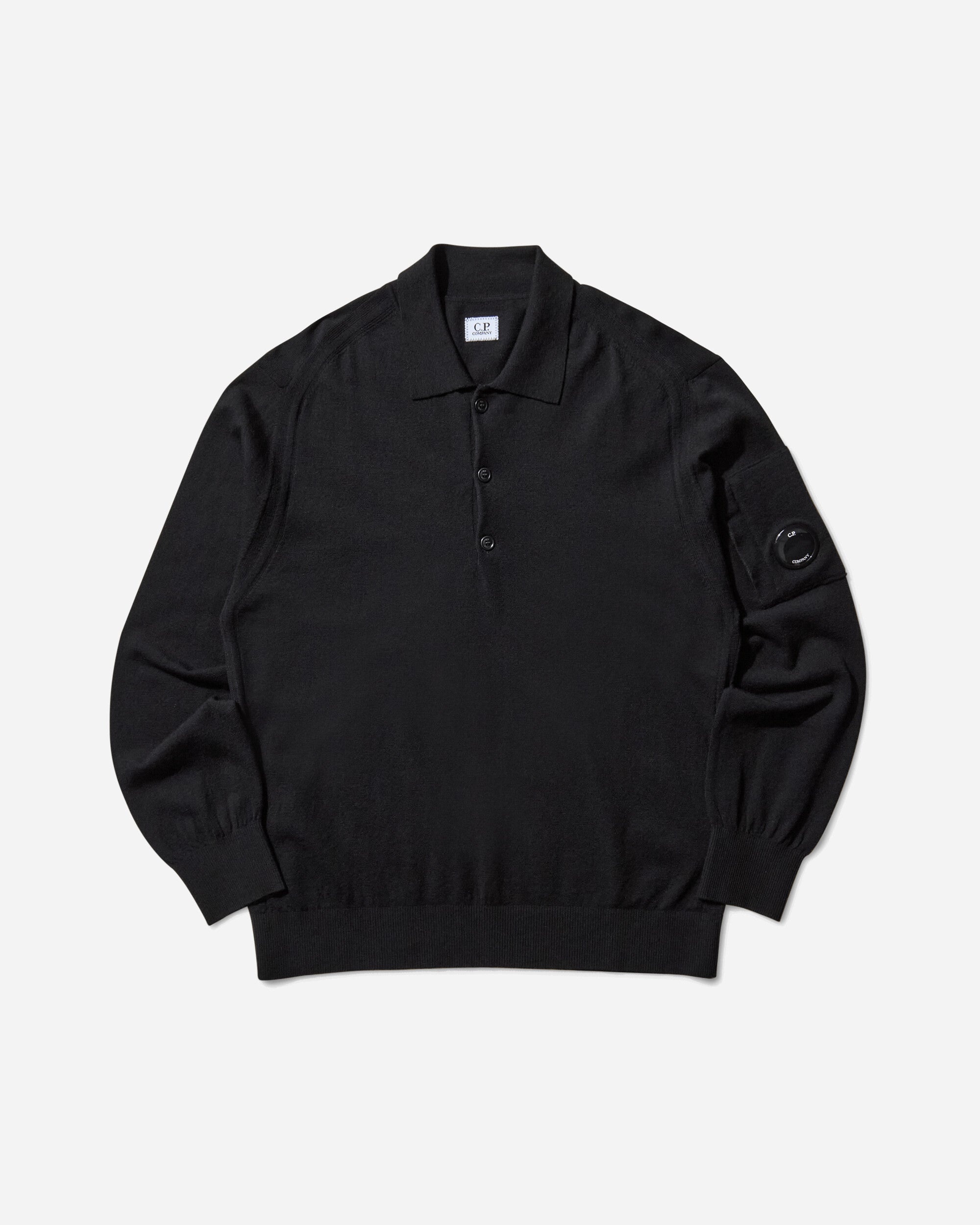 Men's Merino Wool Polo Knit Sweater Black - 1