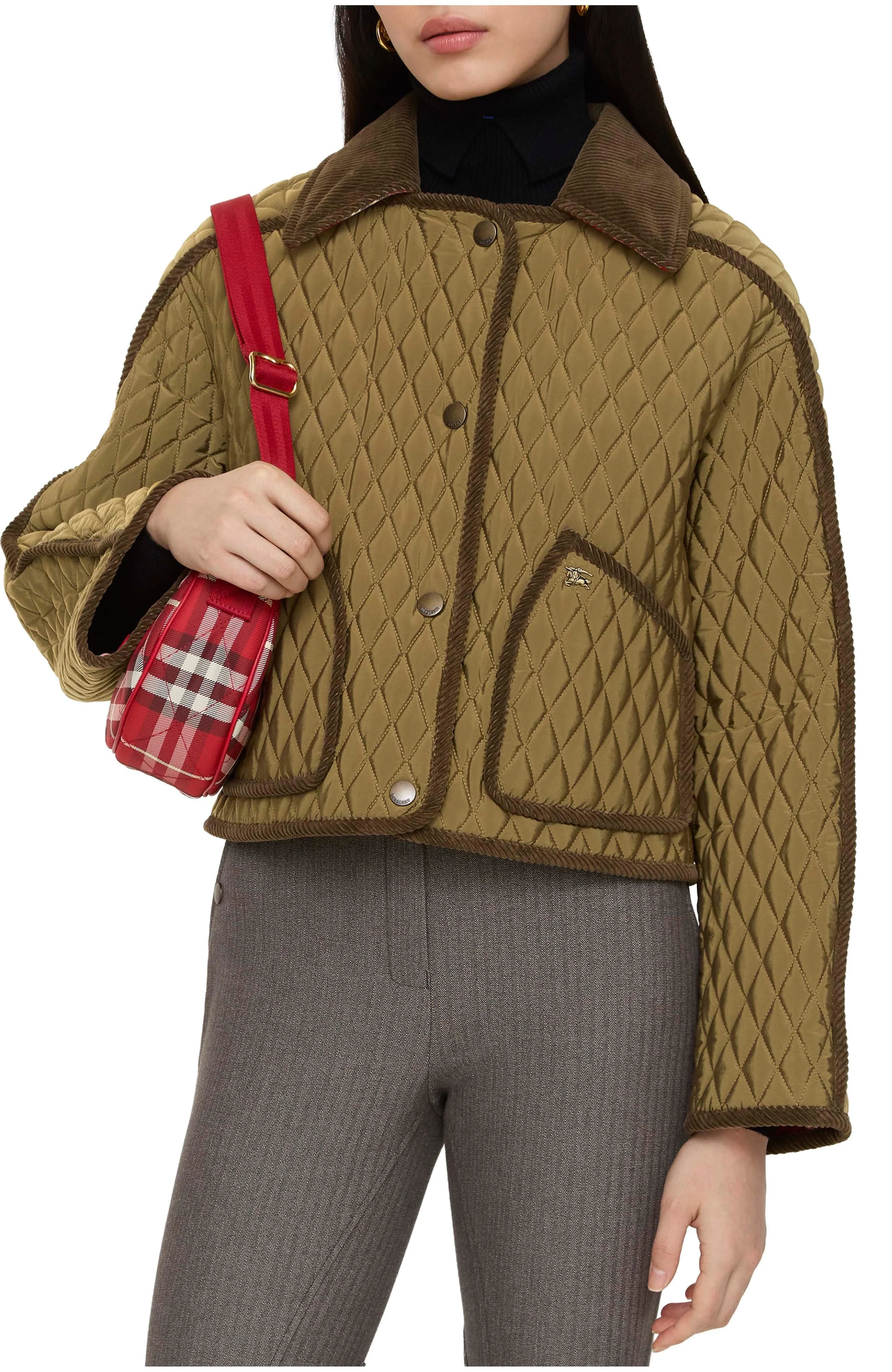 burberry Cropped Quilted Nylon Floriston Jacket in Willow Brown at Nordstrom - 1