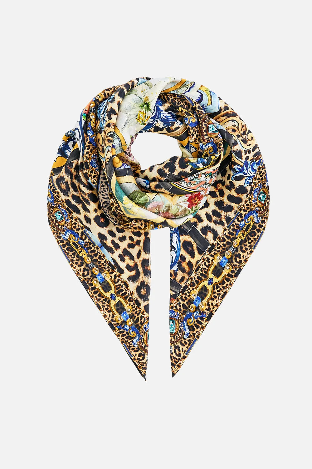 LARGE CRYSTALLED SILK SQUARE SCARF - 1