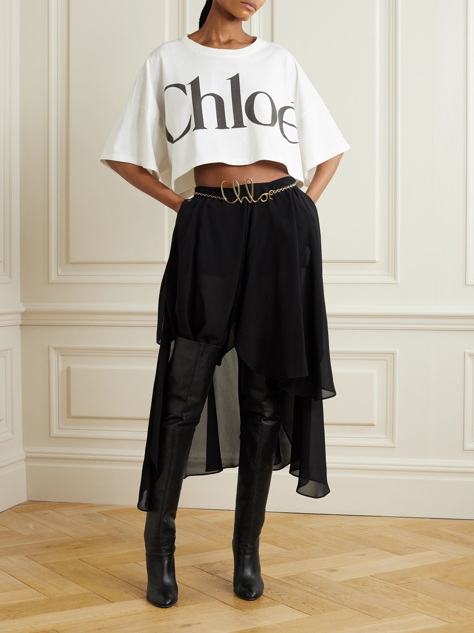 Oversized cropped printed cotton-jersey T-shirt White - 2