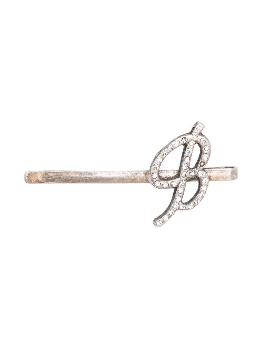 crystal-embellished logo hair clip - 1