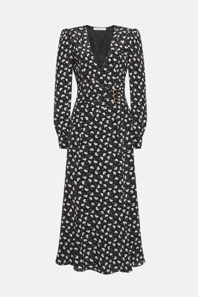 CLOVER PRINT SILK DRAPED DRESS WITH JWL BUTTONS - 1