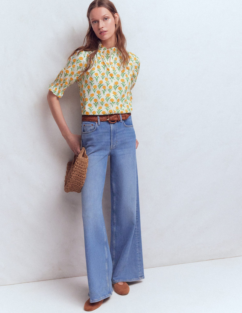 Heather Smocked Sleeve Top-Marigold, Carnation Stems 7