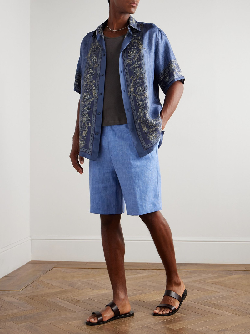 Etro Straight-Leg Linen and Wool-Blend Shorts Blue outlook