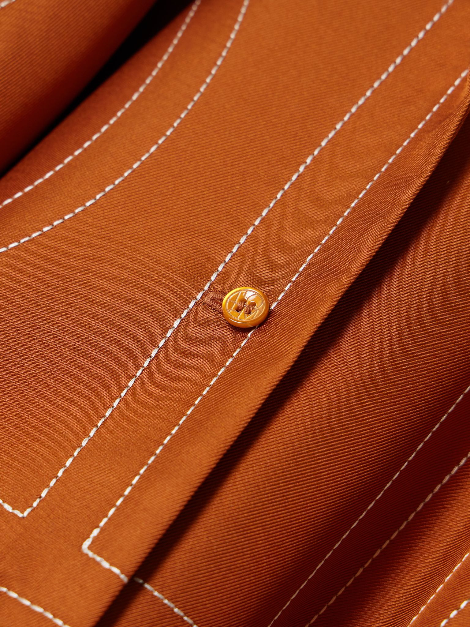 Embroidered silk-twill shirt Orange - 5