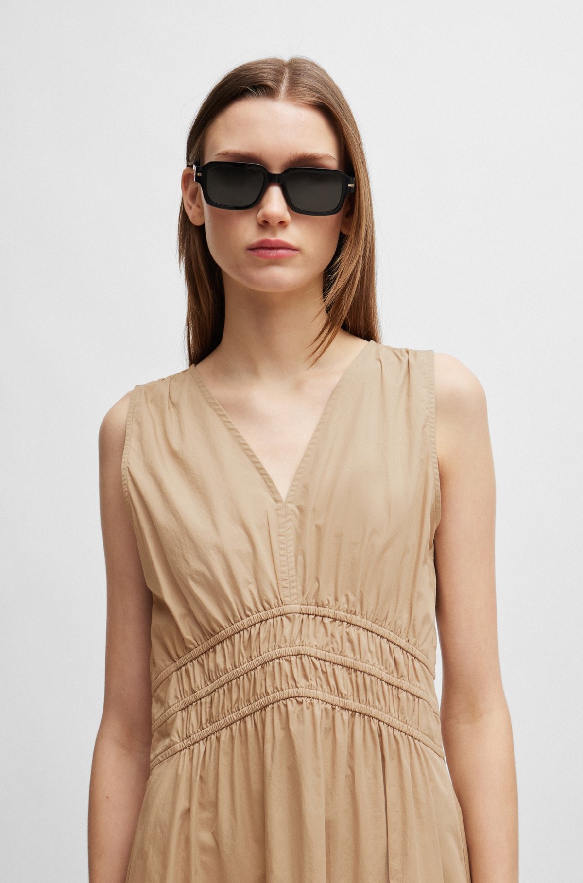 ELASTICATED-WAIST SLIM-FIT DRESS IN COTTON POPLIN - 5