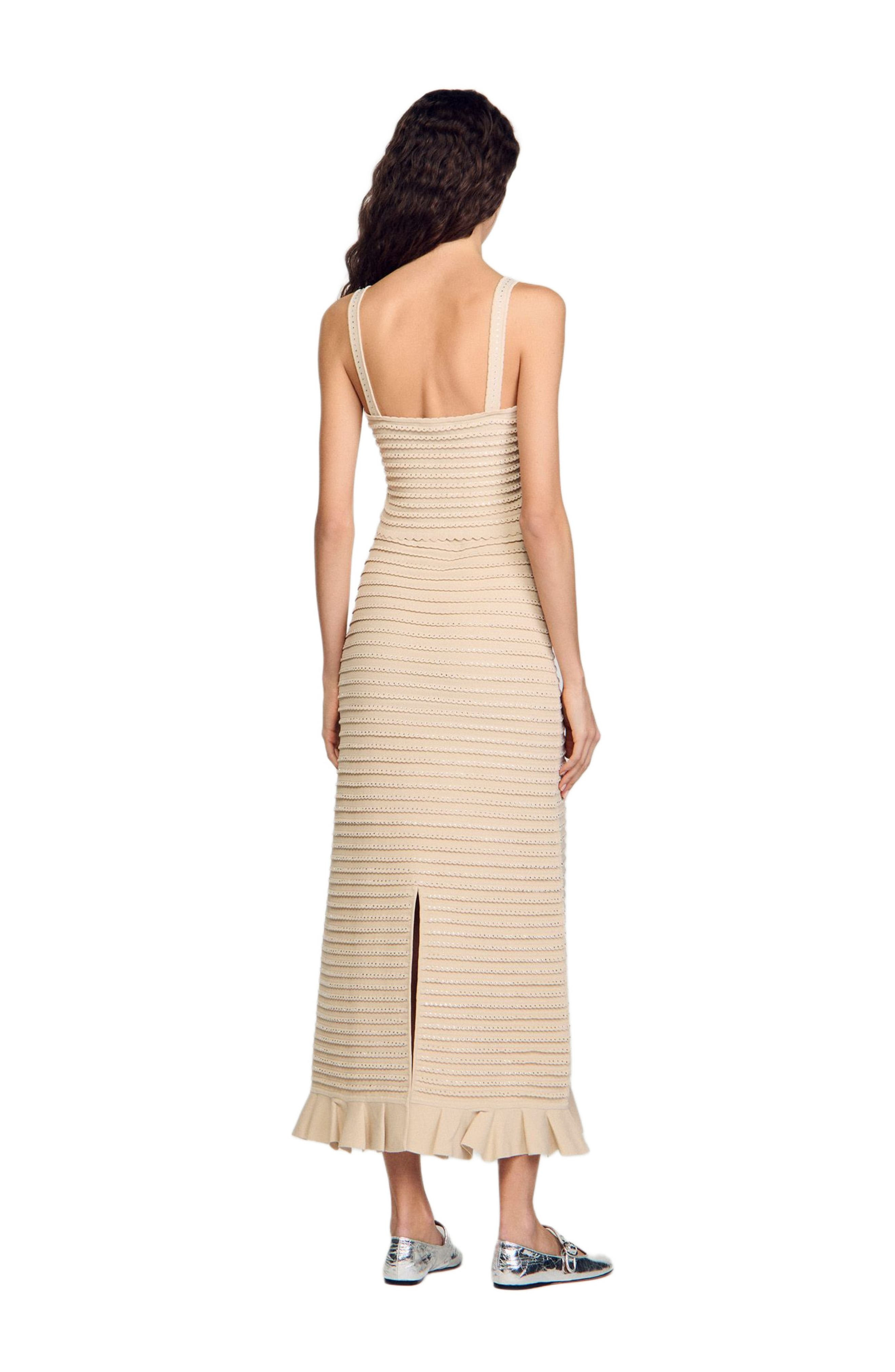 SANDRO Rhinestone knit crop top in Beige at Nordstrom - 3