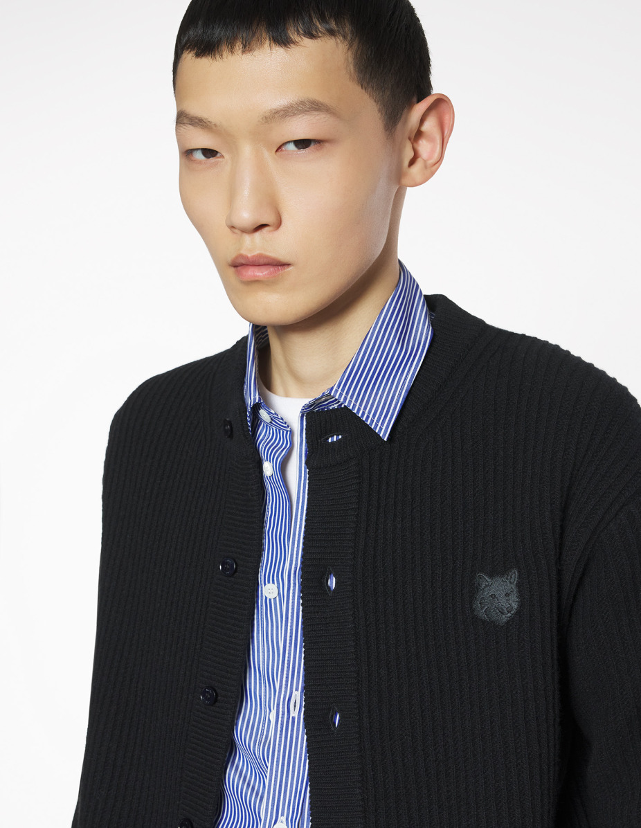FOX HEAD WOOL RIBBED CARDIGAN - 4