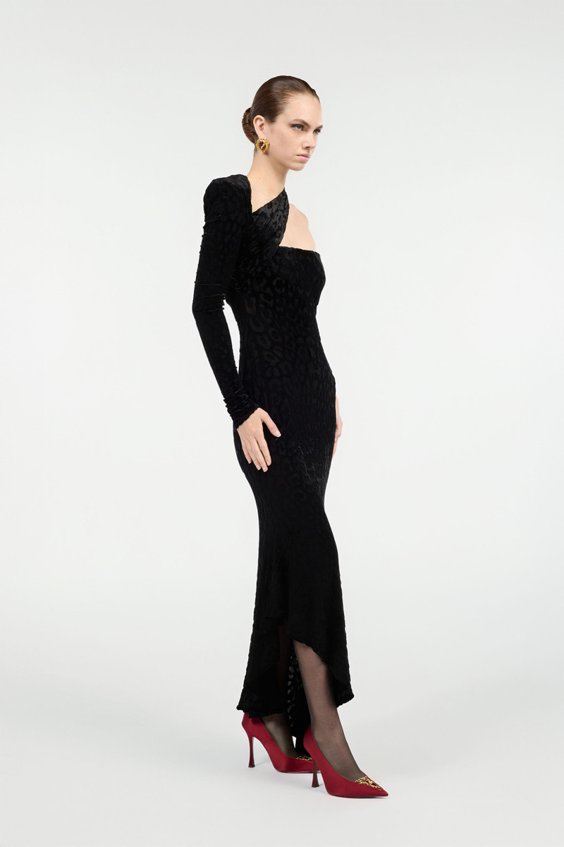 Asymmetrical Black Dress With Jaguar Skin Pattern 3