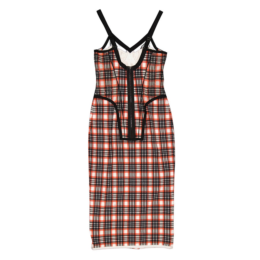 Burberry Ladies Bright Red Check Check Stretch Jersey Sleeveless Corset Dress - 2