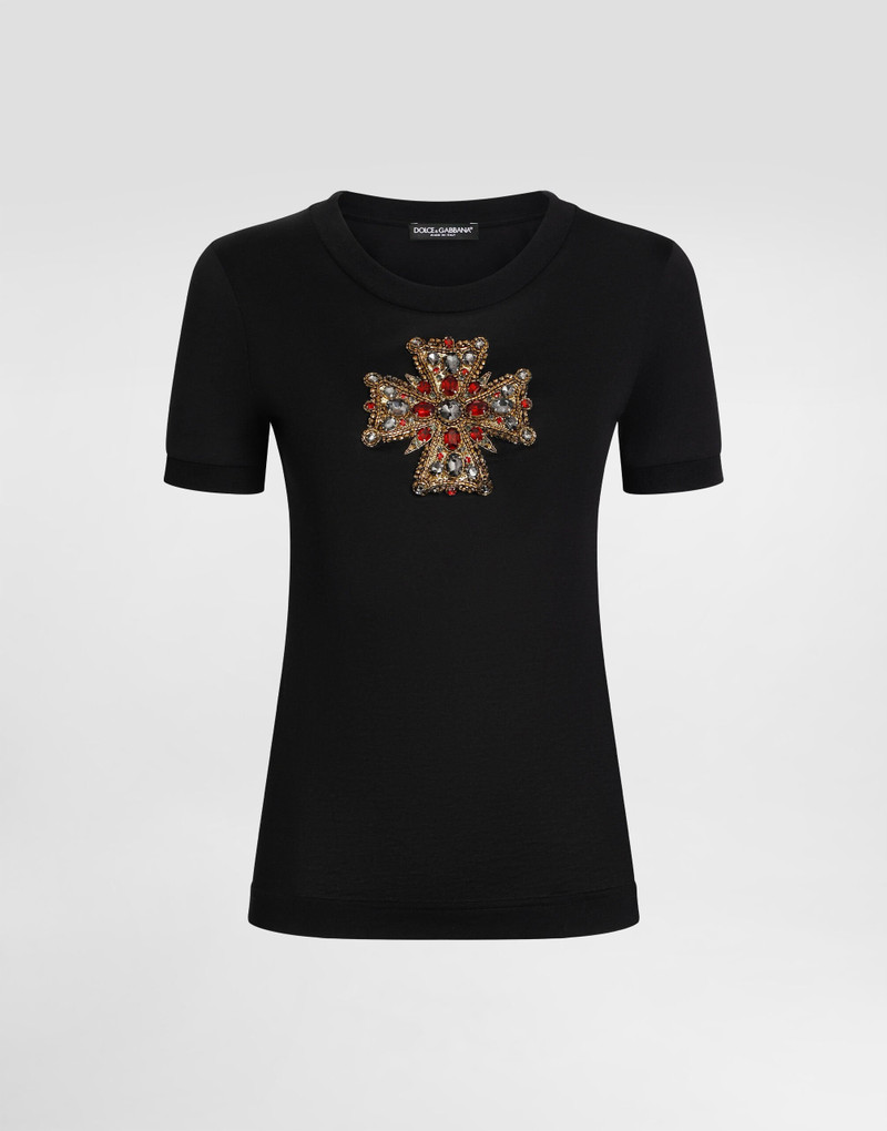 Cotton t-shirt with swarovski cross - 1