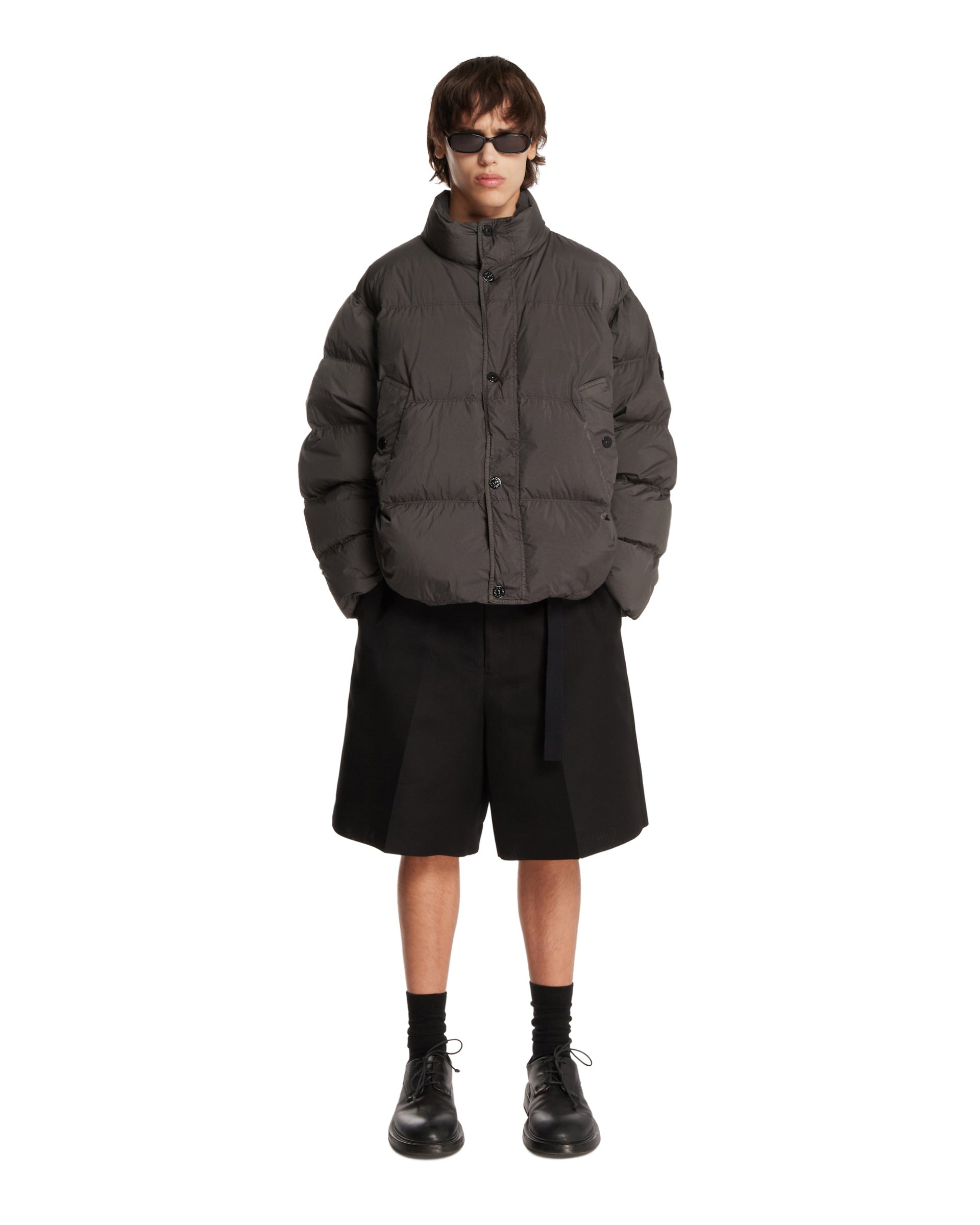 Gray Short Quilted Puffer Jacket - 2