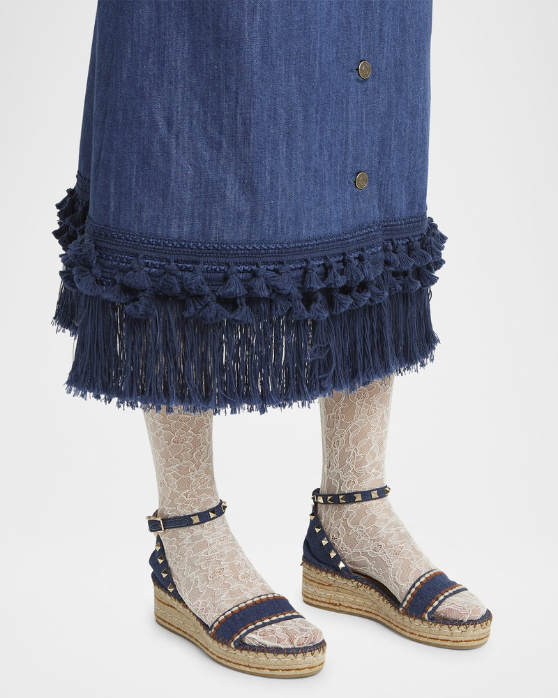 Valentino Rockstud Denim Wedge Espadrille Sandals outlook