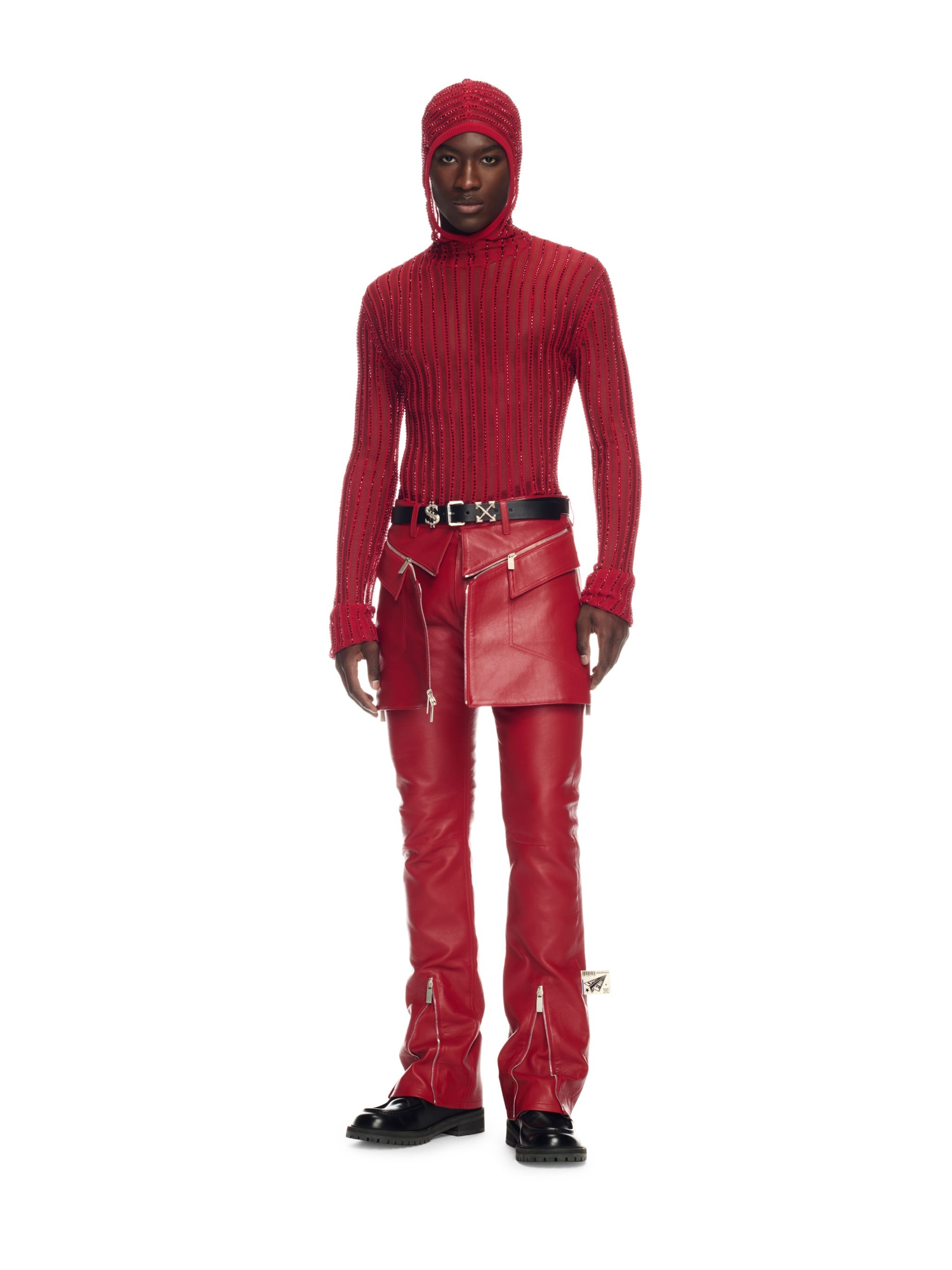 Red Leather Skinny Zip Pants - 2