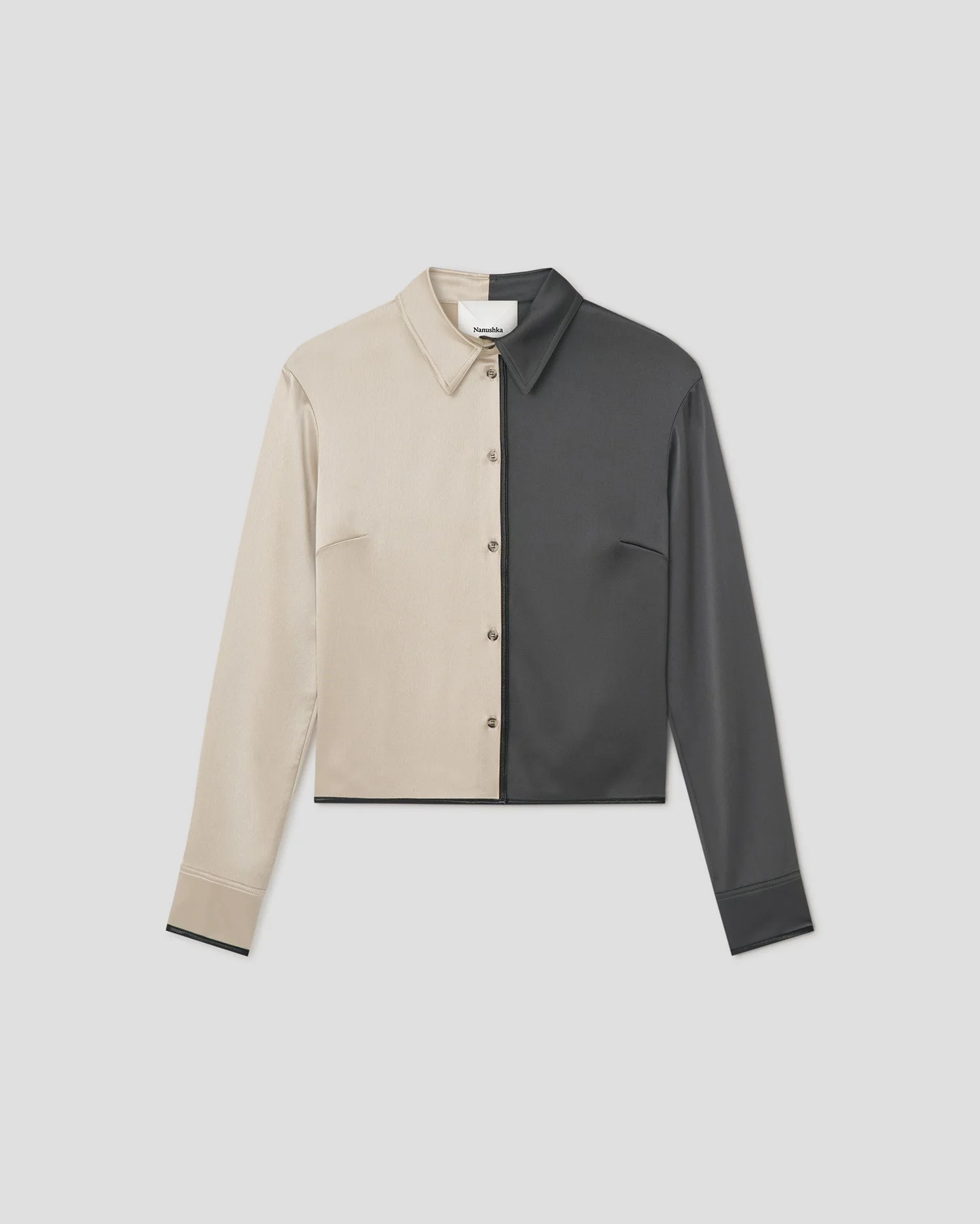 Slip Satin Color-Block Shirt - 1