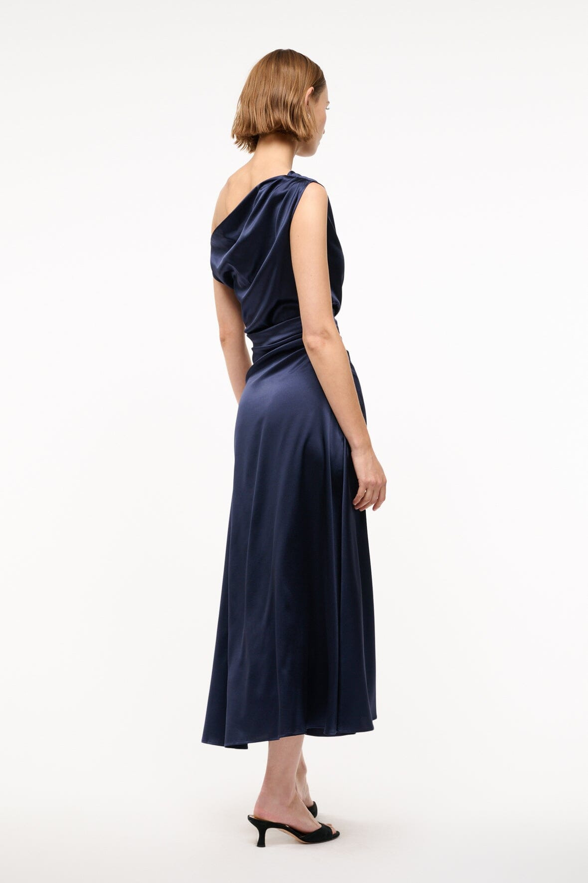 STAUD PHARE SILK DRESS NAVY - 5