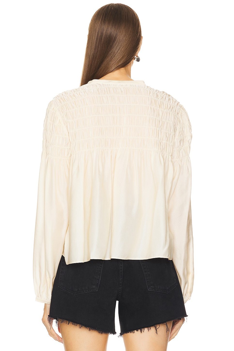 Smocked Collarless Blouse - 3