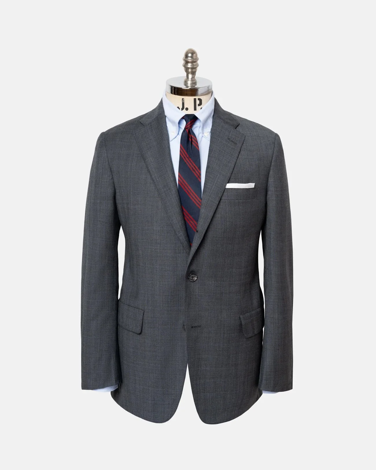 MADE-IN-USA MEDIUM GREY SHADOW PLAID SUPER 12OS WOOL SUIT - 1