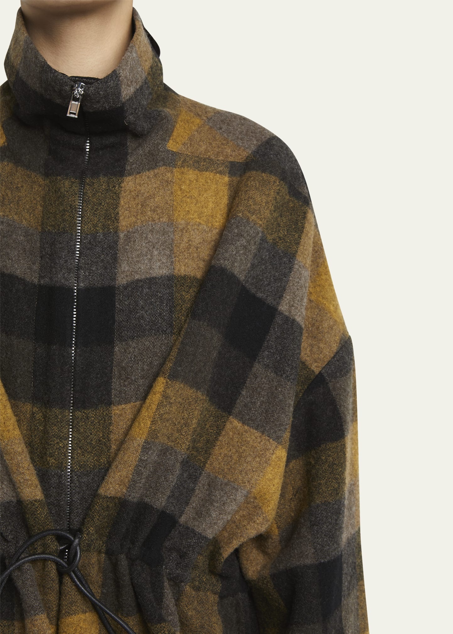 Plaid Zip-Up Cape Jacket - 5