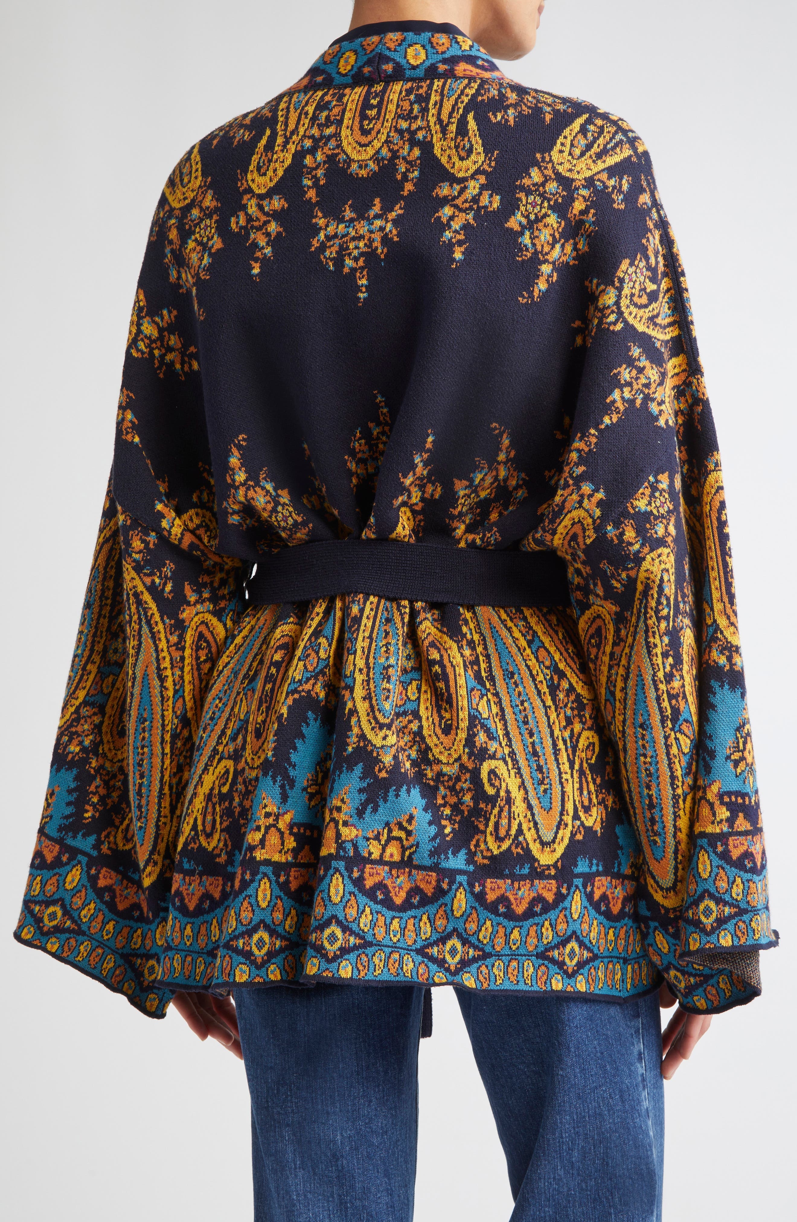 Etro Paisley Jacquard Wrap Cardigan in Print On Blue Base at Nordstrom - 2