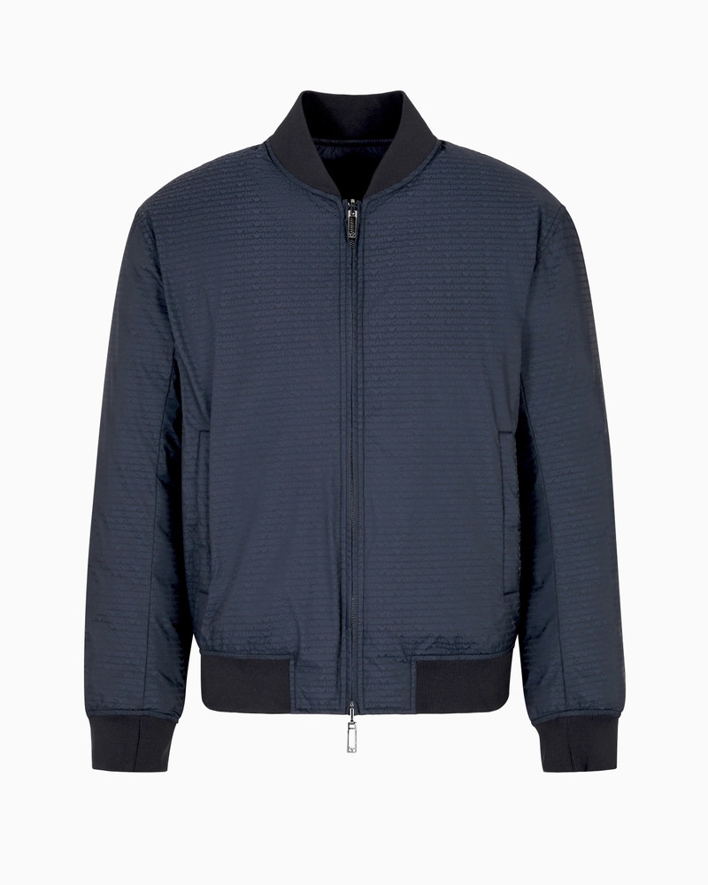 REVERSIBLE DOWN JACKET WITH A BOMBER JACKET COLLAR IN JACQUARD NYLON WITH ALL-OVER LETTERING 1