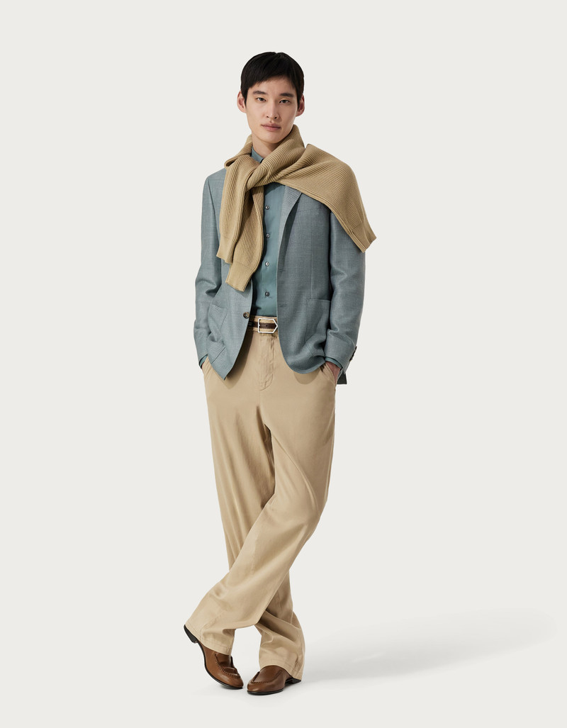 KEI BLAZER IN GREEN LINEN, SILK AND WOOL 5