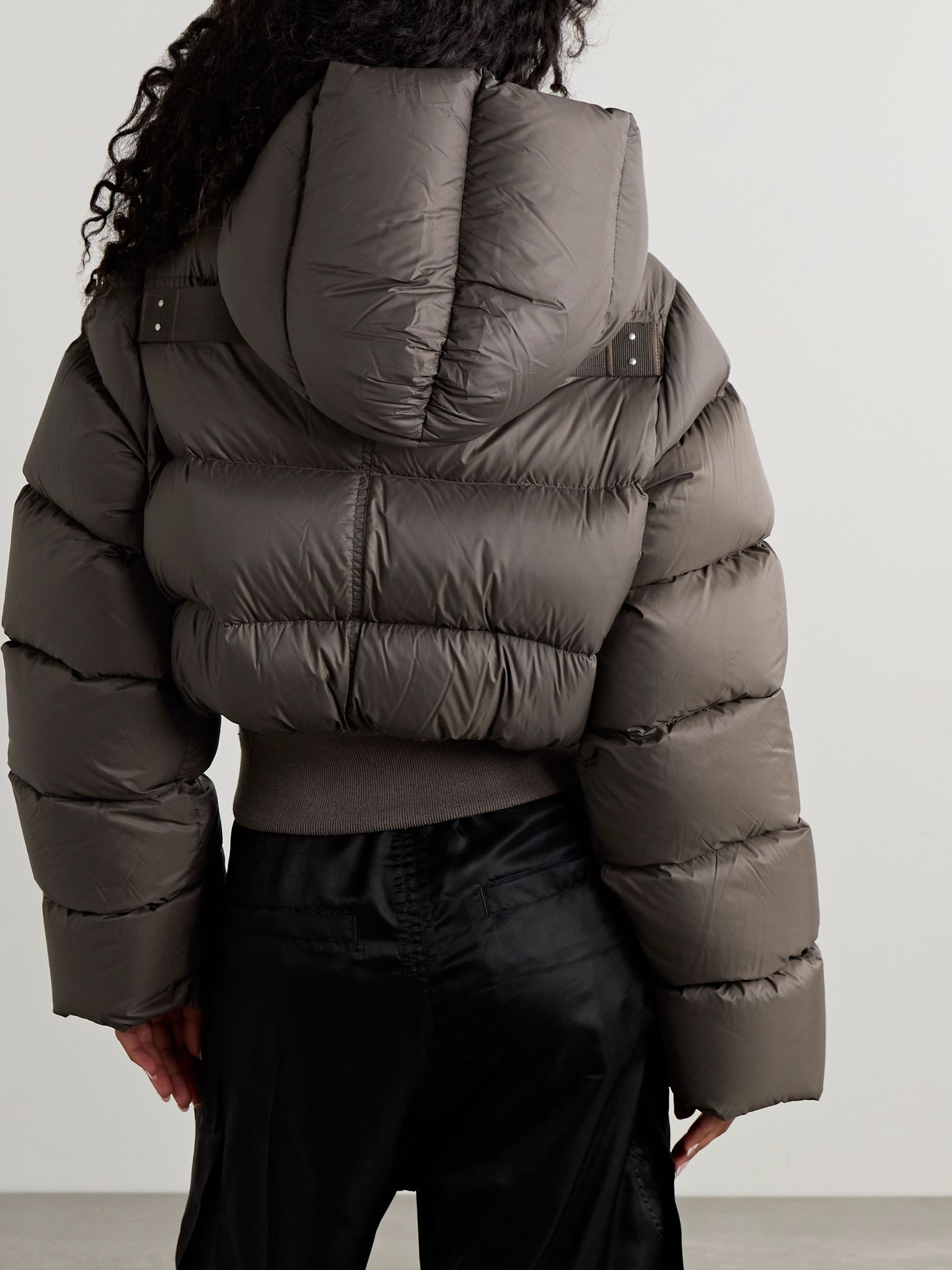 Hooded quilted recycled-shell down jacket Brown - 3