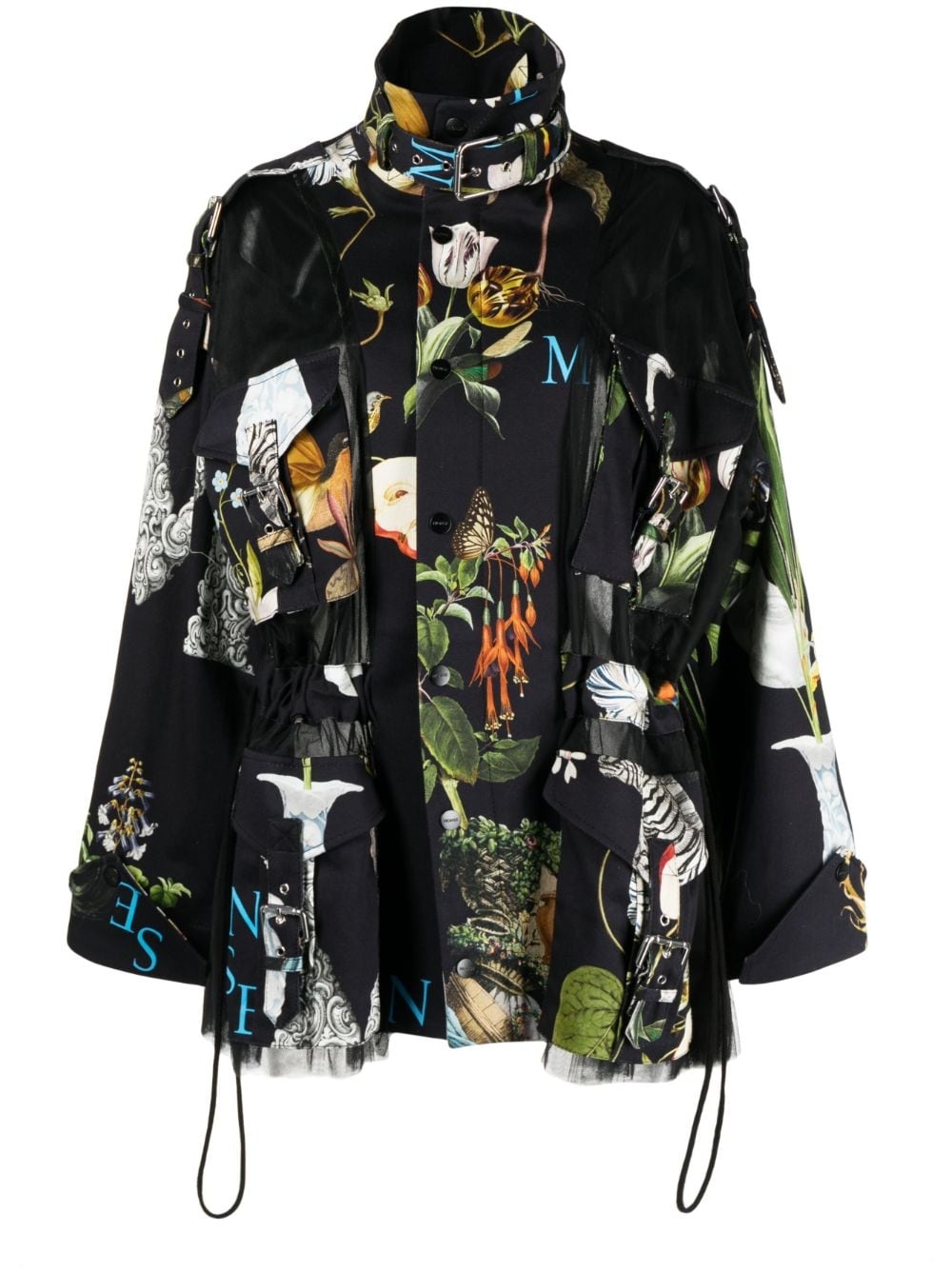 graphic-print tulle panel jacket - 1