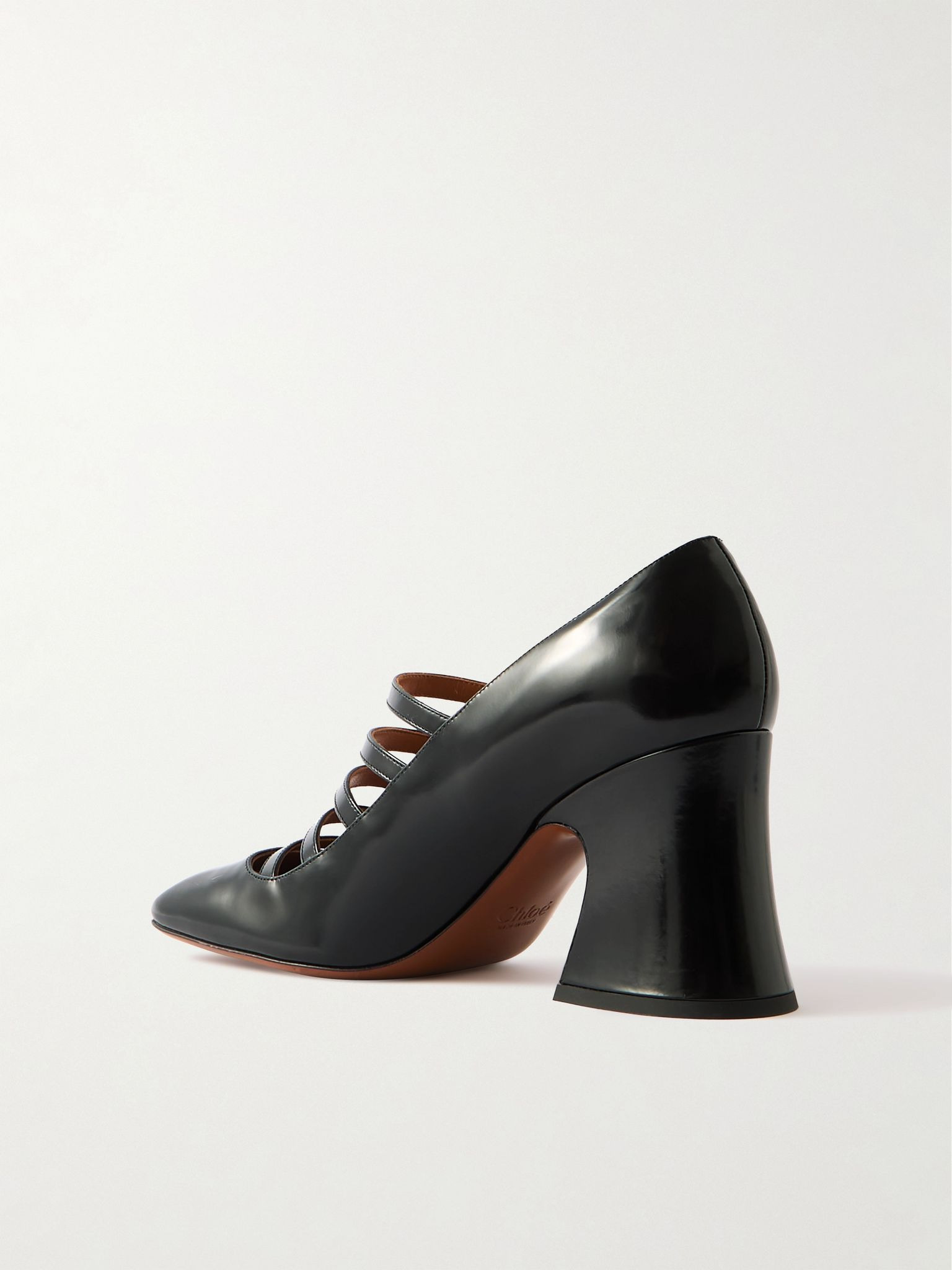 Janis buckled glossed-leather Mary Jane pumps Black - 3