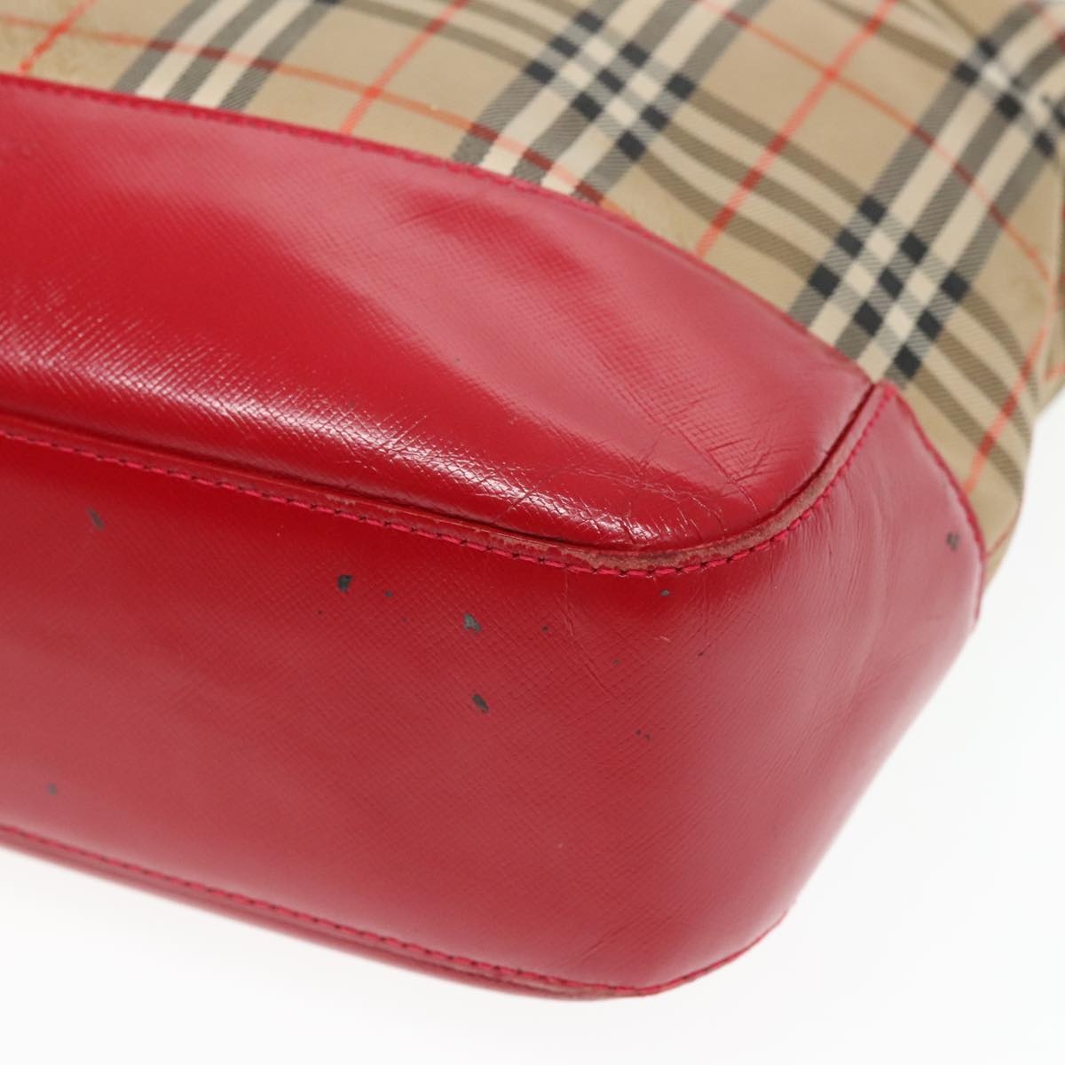 Burberry Nova Check Hand Bag Canvas Leather Beige Red Gold - 9