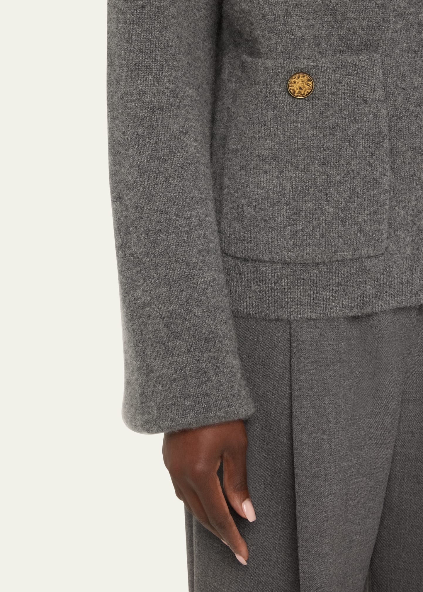 Hammered Button Wool Cashmere Cardigan - 5