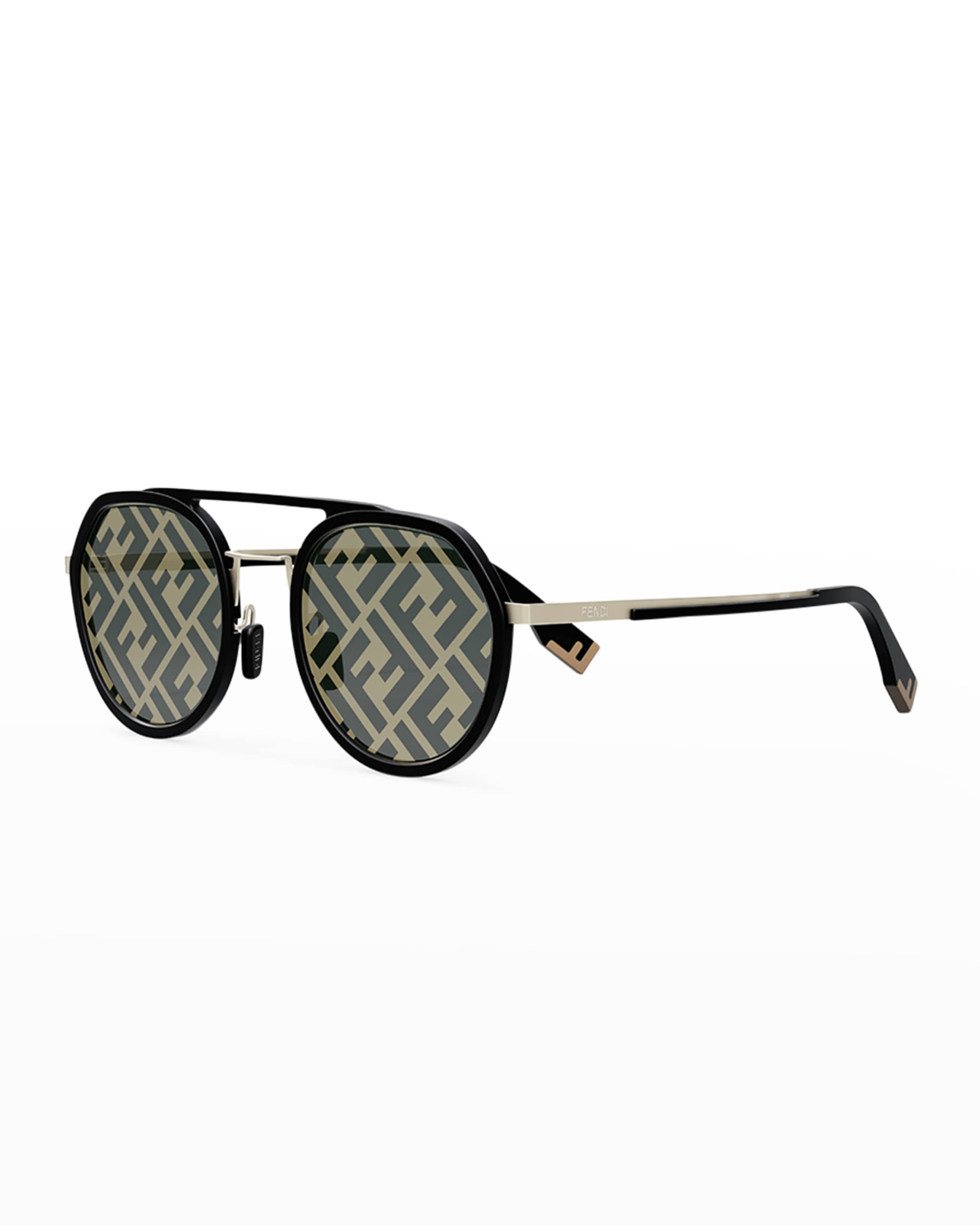 Men's FF-Monogram Lens Double-Bridge Round Sunglasses - 1