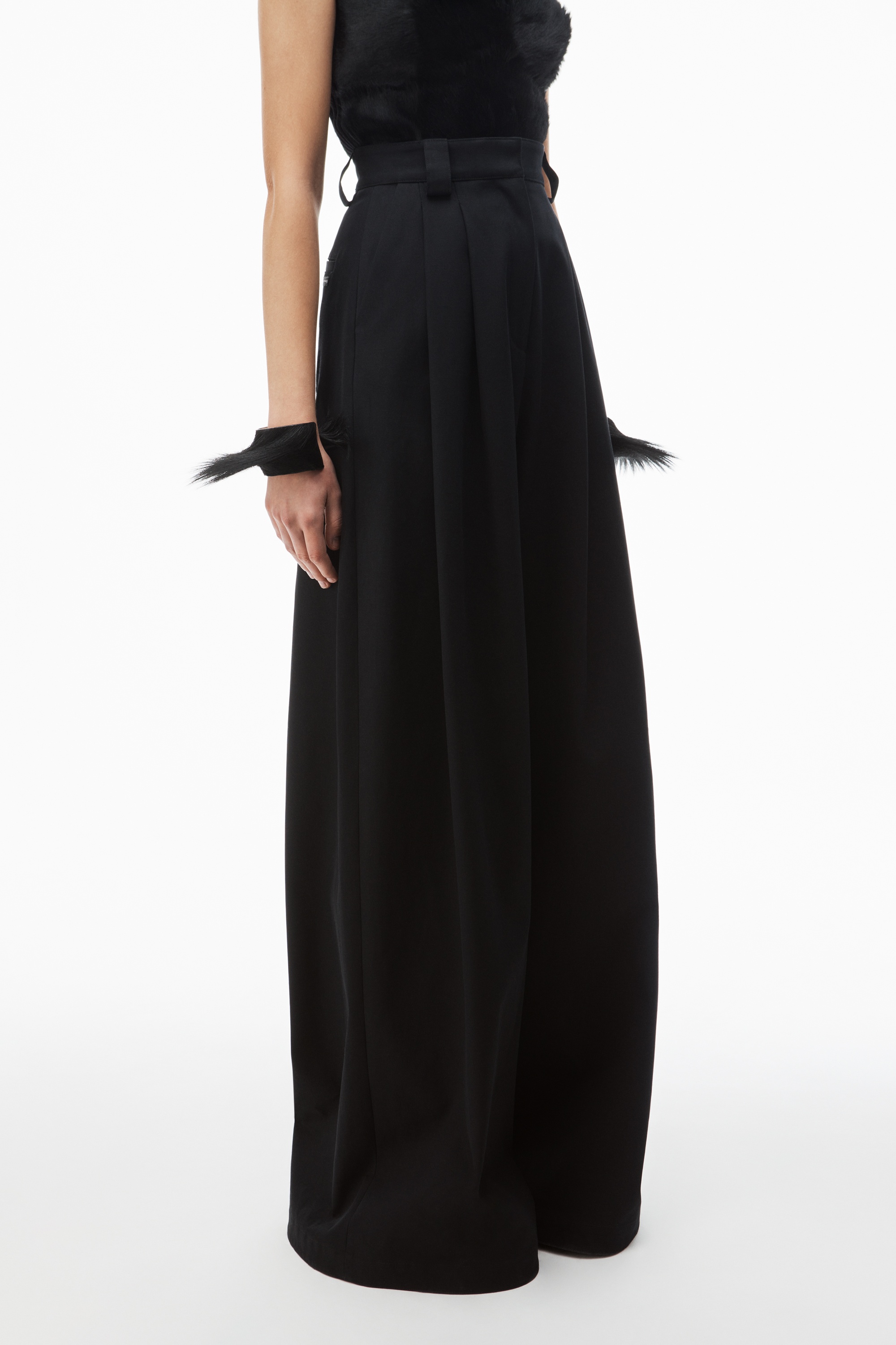 high-waist wide-leg pant in wool twill - 3