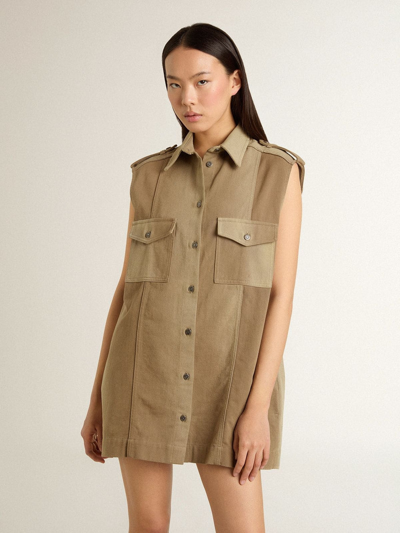 Golden Goose Women's shirt dress in sand-colored denim with military details outlook