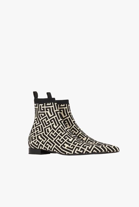 Bicolor stretch knit Sacha ankle boots with Balmain monogram - 2