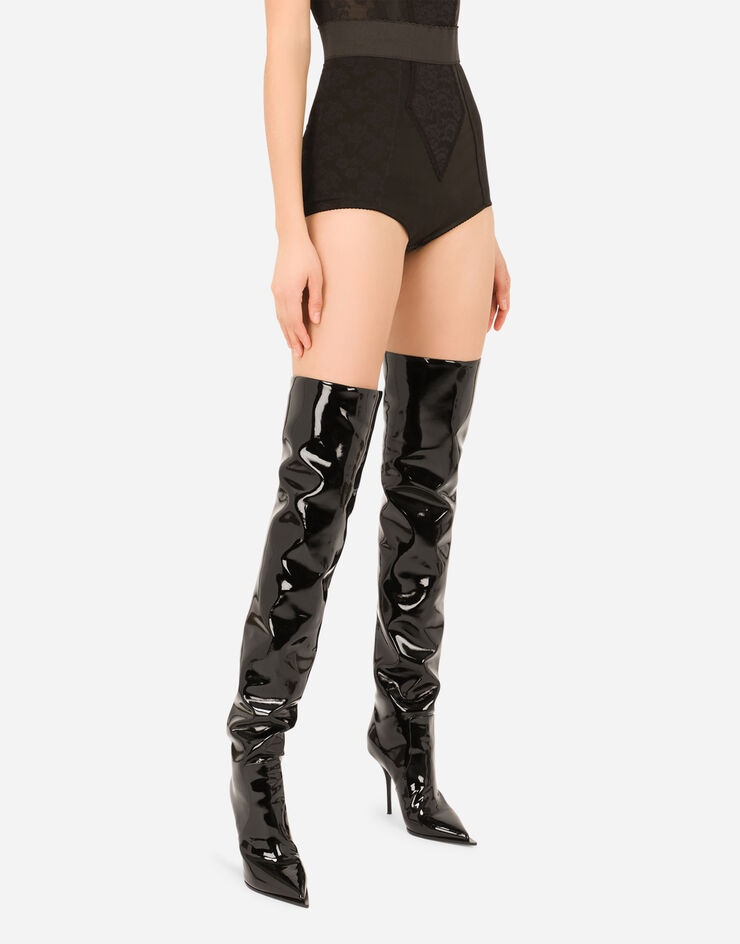 Patent leather thigh high boots - 5