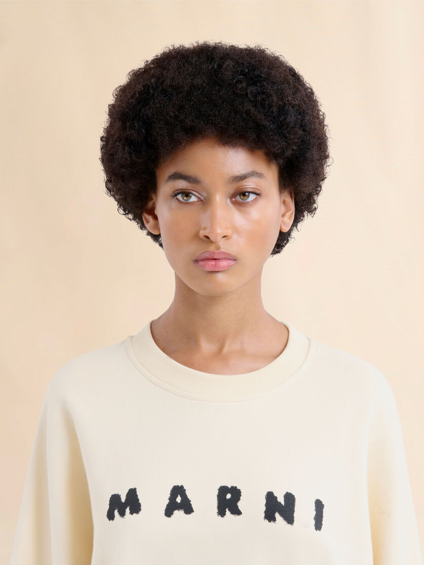 IVORY COTTON CREWNECK T-SHIRT WITH PRINTED MARNI LOGO - 4