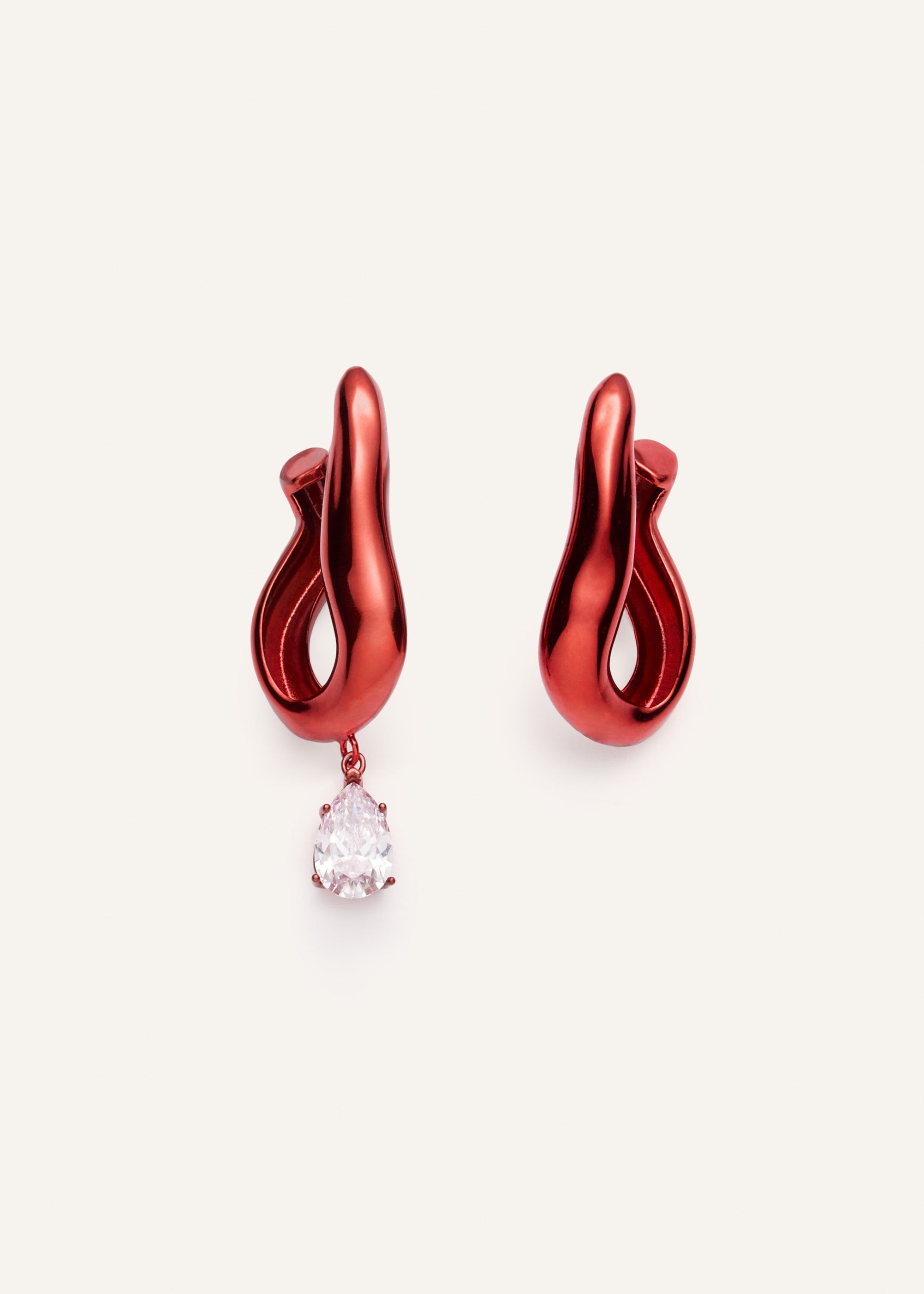 Drop crystal wave earrings in red - 1