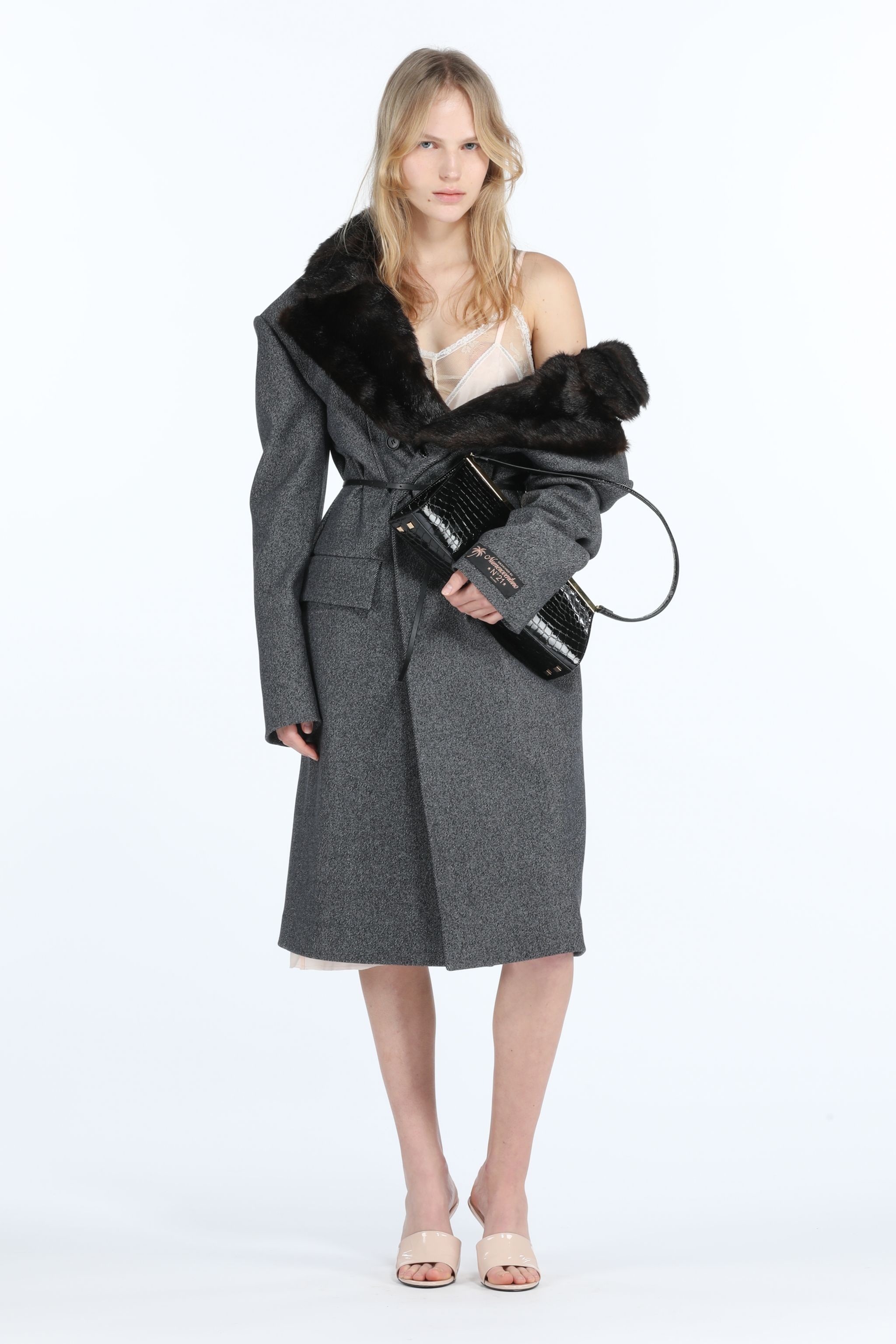 FAUX FUR-TRIM DOUBLE-BREASTED COAT - 4