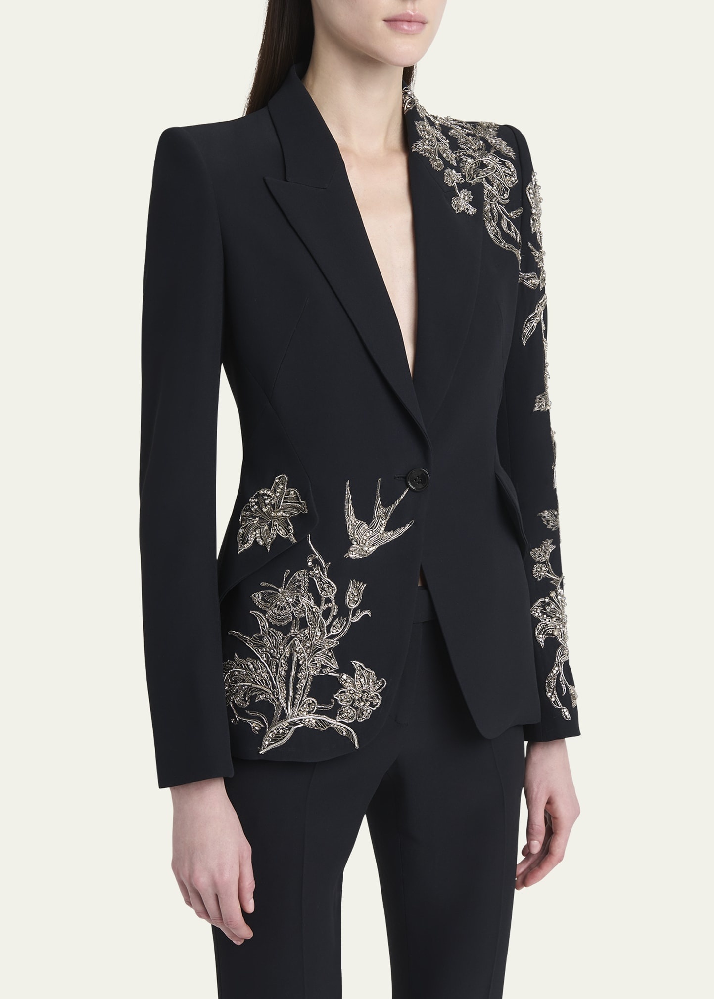 Crystal Embroidered Single-Breasted Blazer Jacket - 4