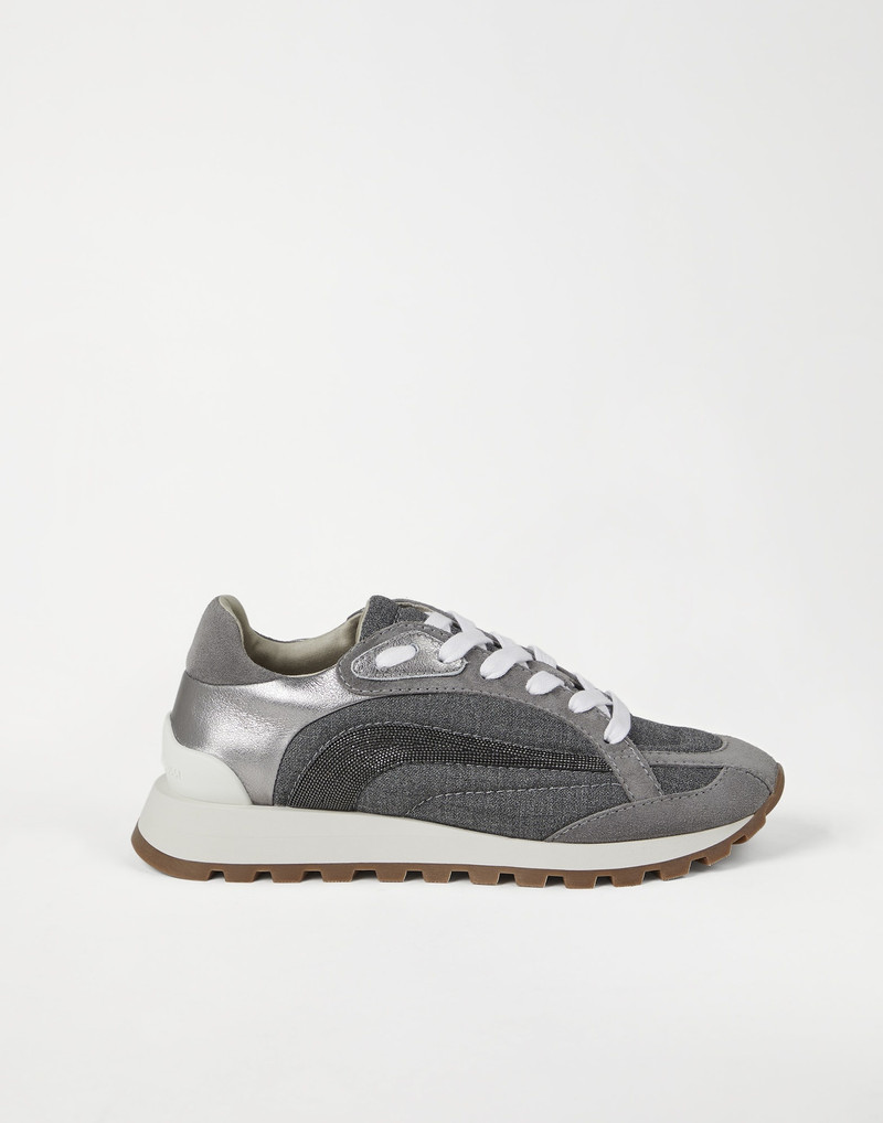 Virgin wool canvas and suede runners with precious stripe 5