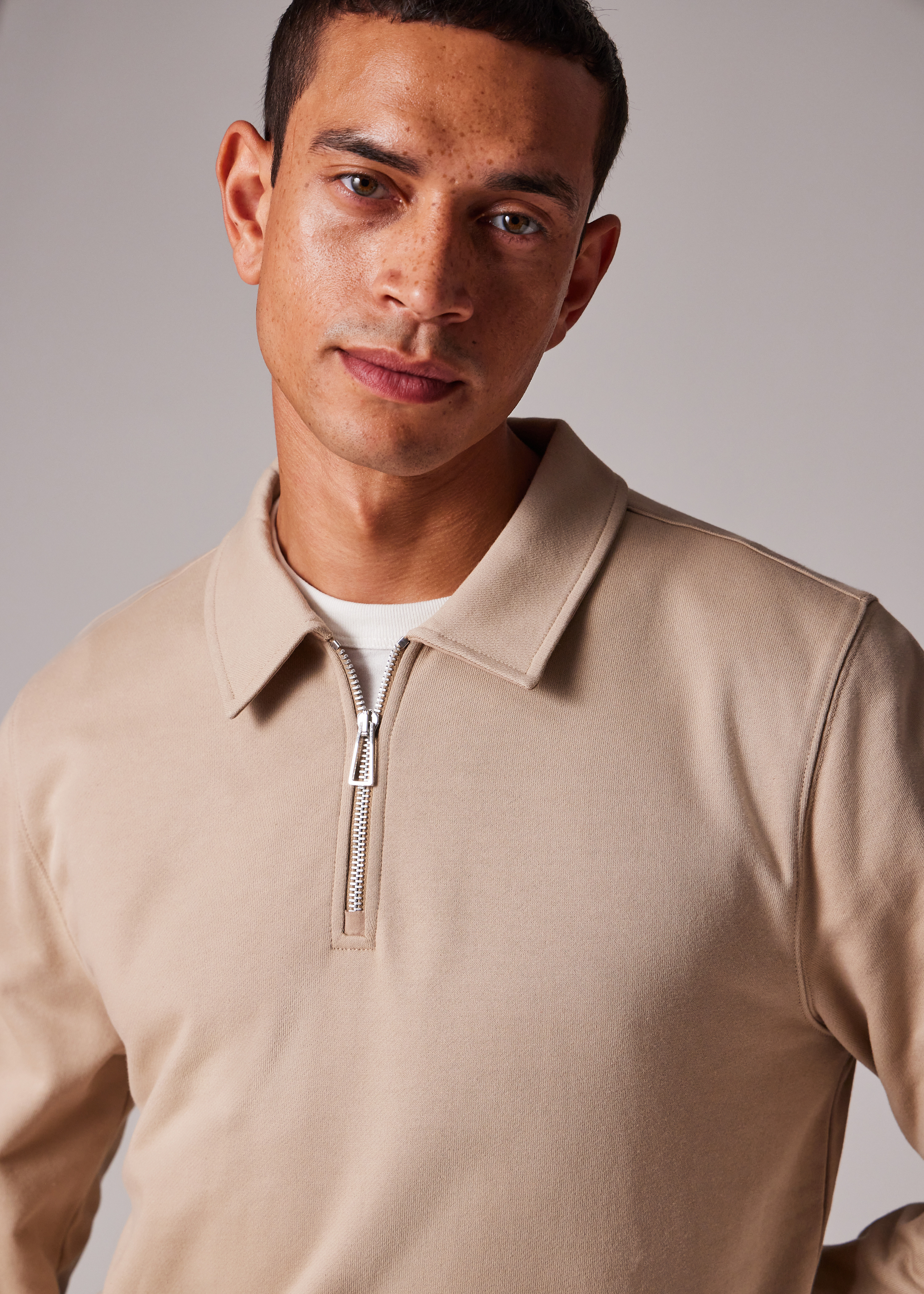 Oatmeal Organic Cotton Zip-Neck Sweatshirt - 5