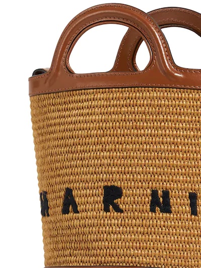 MINI RAFFIA EFFECT & LEATHER BUCKET BAG - 5