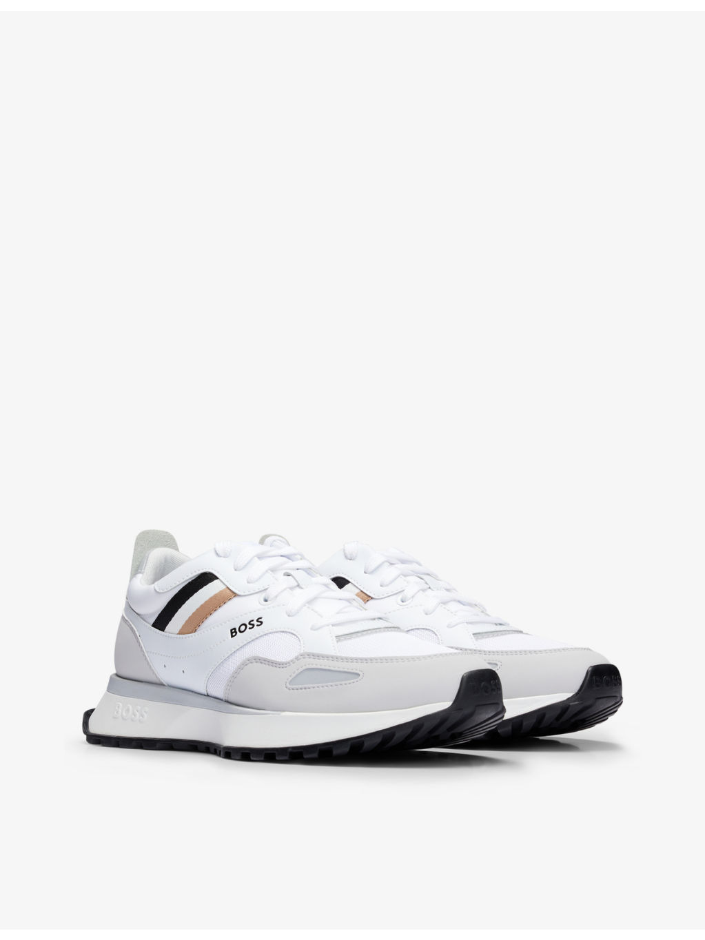 Brand-print mesh and faux-leather low-top trainers - 3