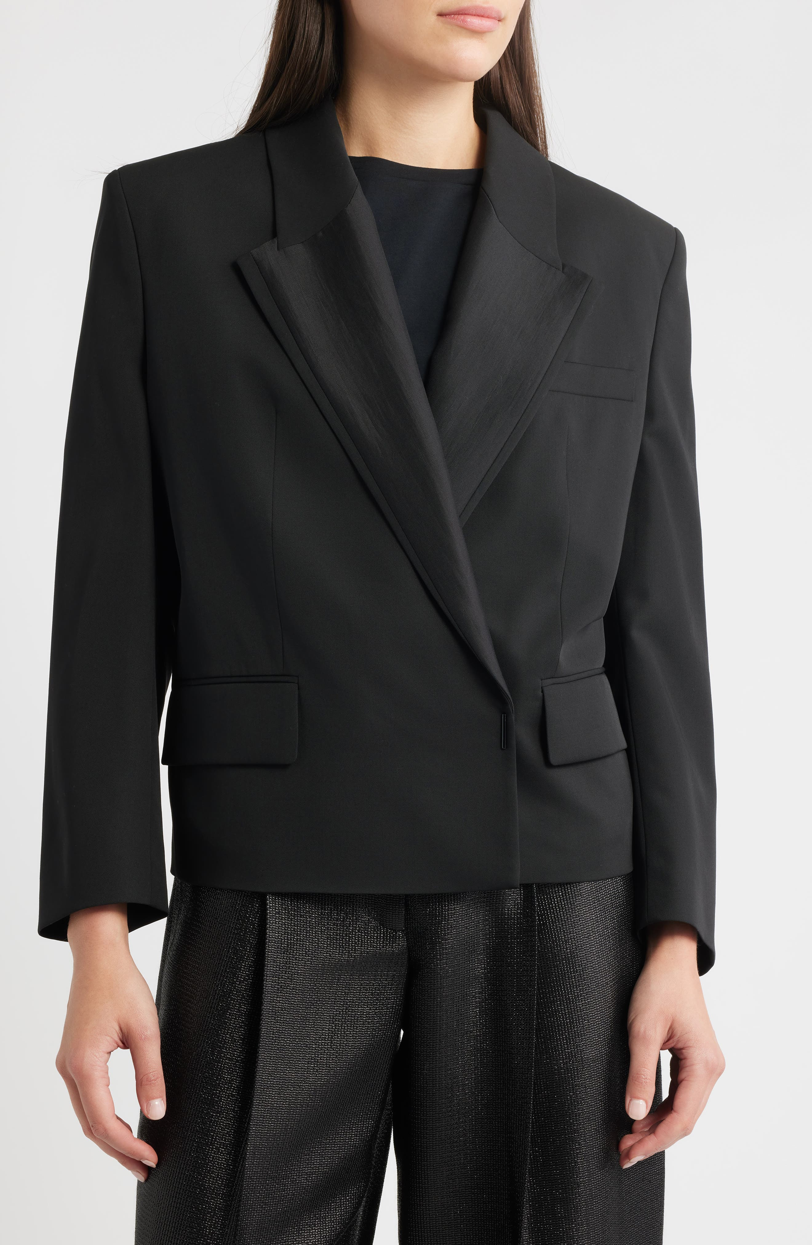 BOSS Janeva Virgin Wool One-Button Blazer in Black at Nordstrom - 4