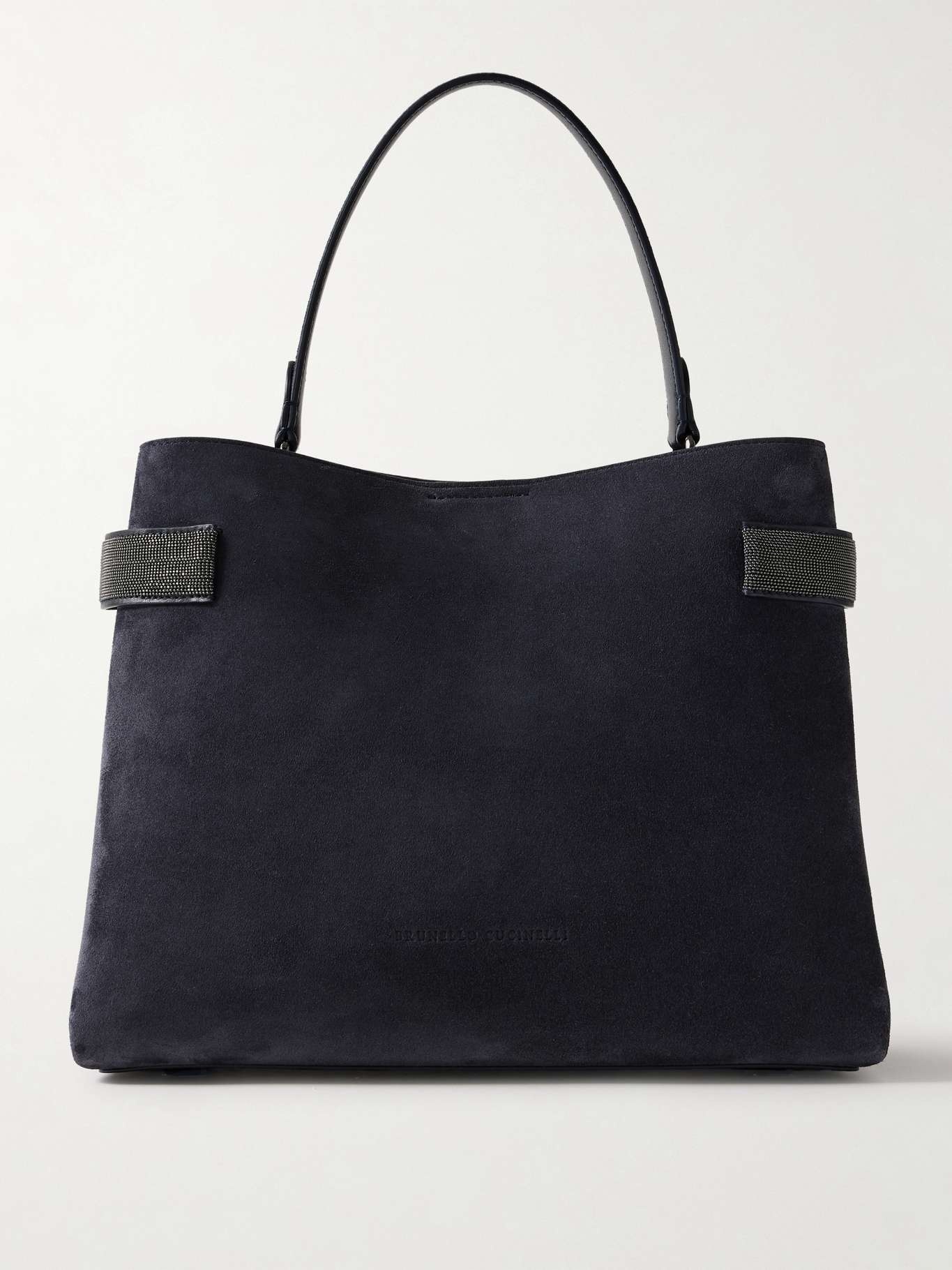 Bead-embellished suede shoulder bag Navy - 1