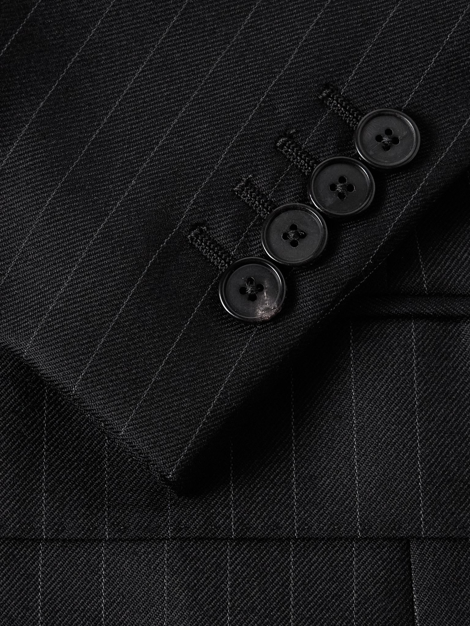 Double-Breasted Pinstriped Wool-Twill Suit Jacket Black - 4