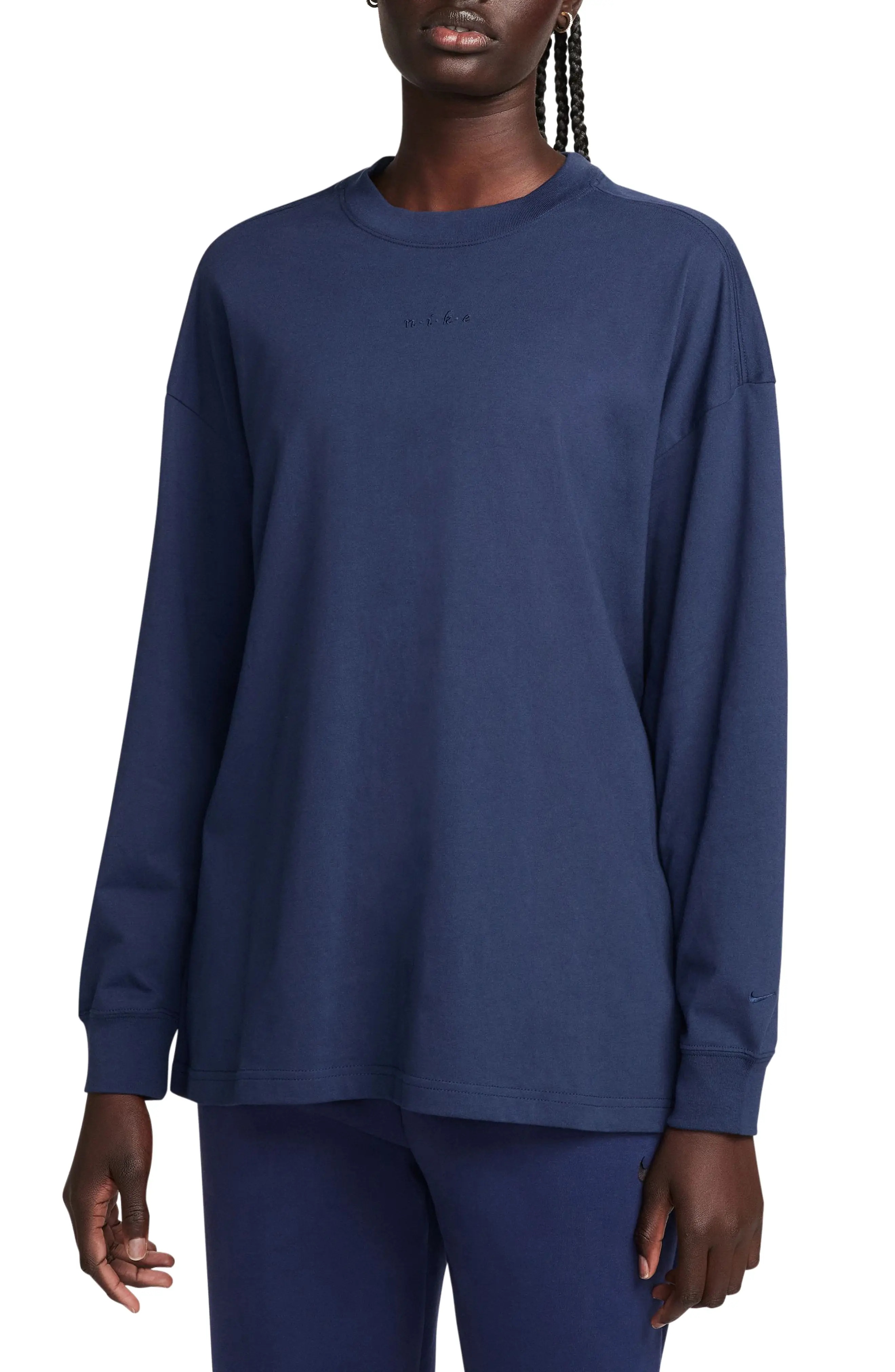 Micro Logo Oversize Long Sleeve T-Shirt in Midnight Navy/Midnight Navy - 1