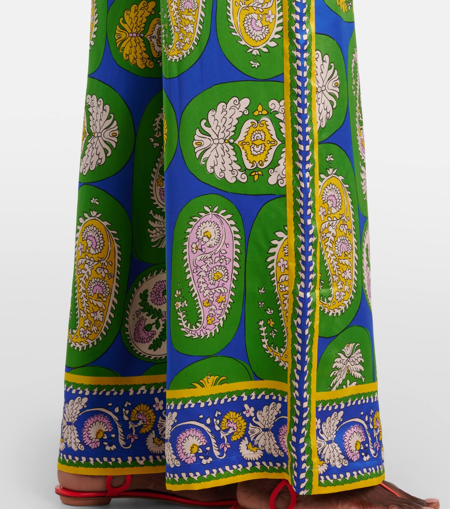 Printed silk satin wide-leg pants - 5