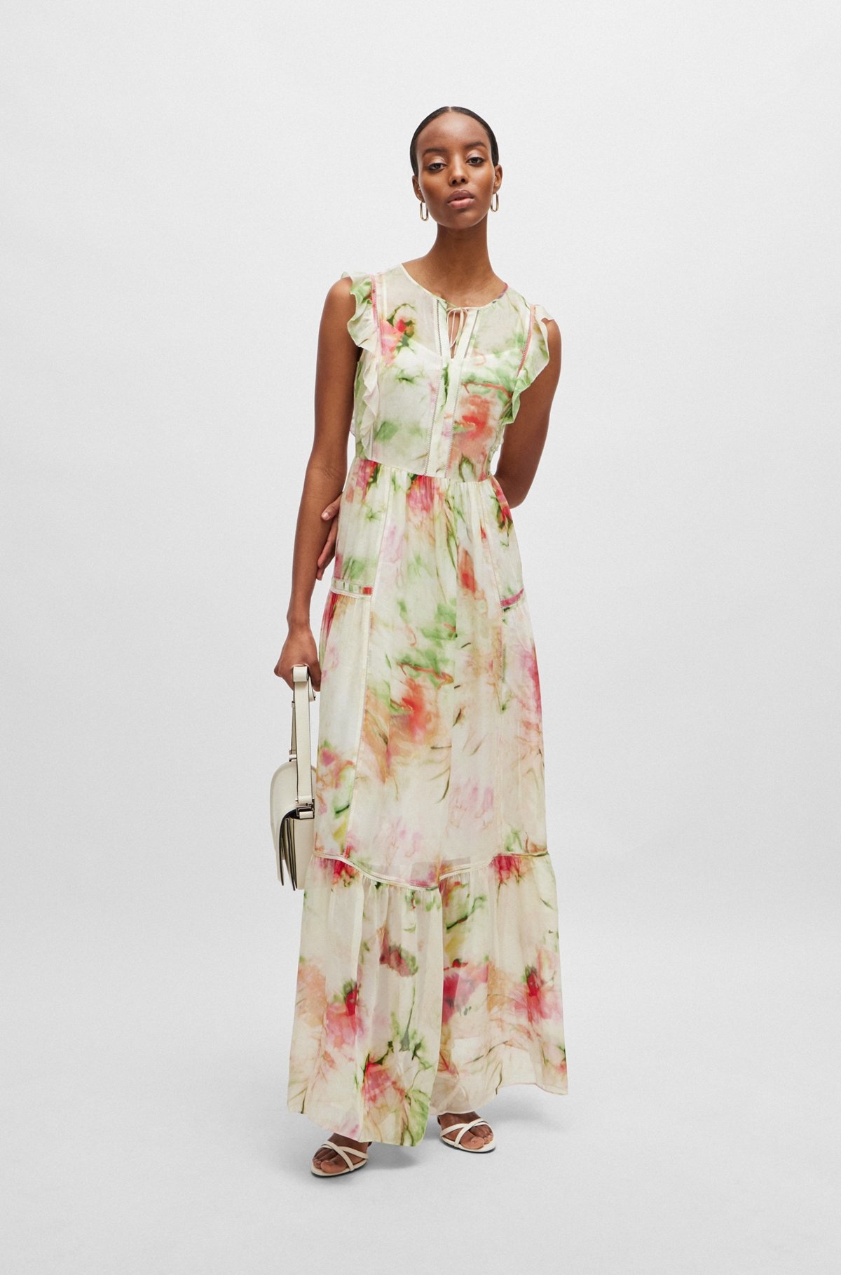 PRINTED DRESS IN CRINKLE CREPE WITH LACE DETAILS - 2